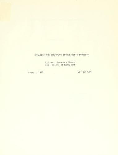 Tapa de Managing the corporate intelligence function