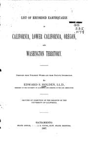Tapa de List of recorded earthquakes in California, lower California, Oregon, and Washington Territory