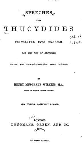 Tapa de Speeches from Thucydides