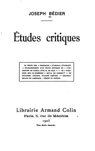 Tapa de Études critiques