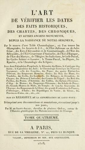 Tapa de L'Art de vérifier les Dates