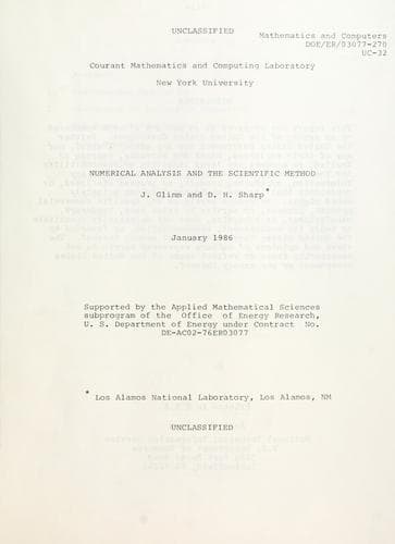 Tapa de Numerical analysis and the scientific method