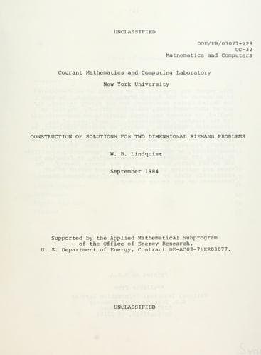 Tapa de Construction of solutions for two dimensional Riemann problems