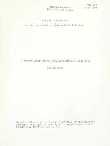 Tapa de A further note on top-down deterministic languages