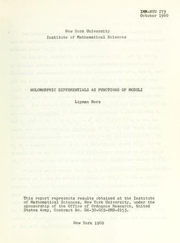 Tapa de Holomorphic differentials as functions of moduli