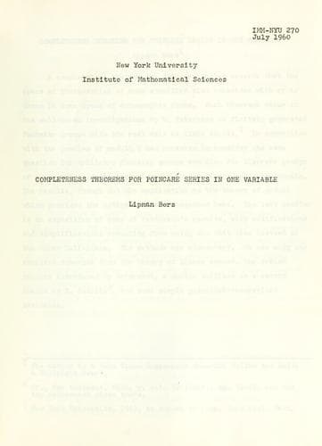 Tapa de Completeness theorems for Poincare series in one variable