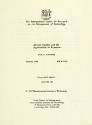 Tapa de Answer garden and the organization of expertise