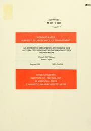 Tapa de An improved structural technique for automated recognition of handwritten information