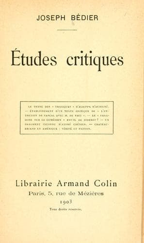 Tapa de Études critiques
