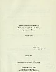 Tapa de Corporate reform in American manufacturing and the challenge to economic theory