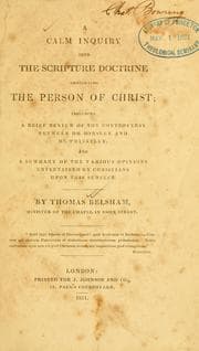 Tapa de A calm inquiry into the Scripture doctrine concerning the person of Christ