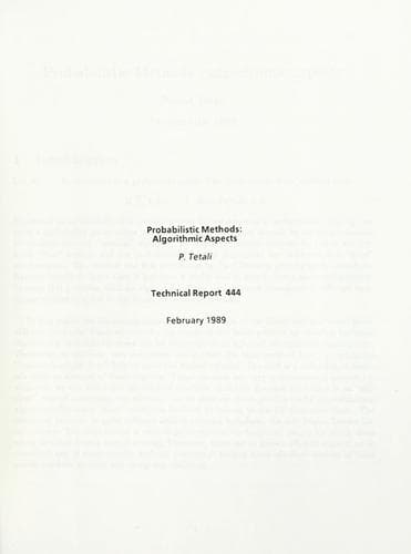 Tapa de Probabilistic methods: algorithmic aspects