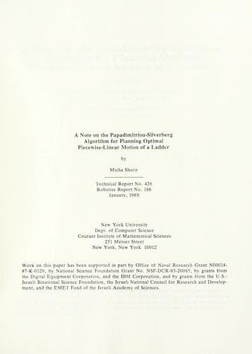 Tapa de A note on the Papadimitriou-Silverberg algorithm for planning optimal piecewise-linear motion of a ladder