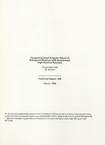 Tapa de Computing small singular values of bidiagonal matrices with guaranteed high relative accuracy