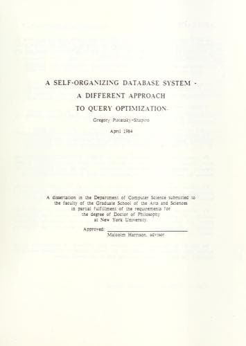Tapa de A self-organizing database system - a different approach to query optimization
