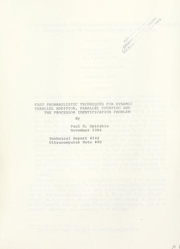 Tapa de Fast probabilistic techniques for dynamic parallel addition, parallel counting and the processor identification problem