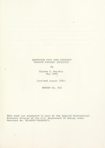 Tapa de Assessing test data adequacy through program inference. May 1980, revised Aug. 1981