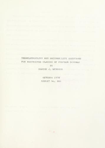 Tapa de Translatability and decidability questions for restricted classes of program schemas
