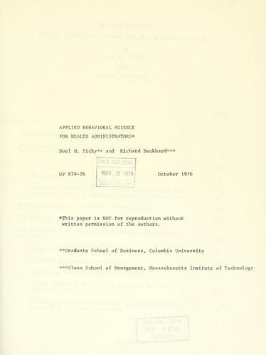 Tapa de Applied behavioral science for health administrators