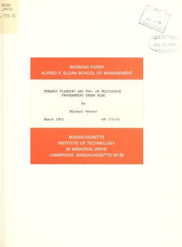 Tapa de Dynamic planning and two- or multistage programming under risk