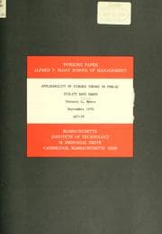 Tapa de Applicability of finance theory to public utility rate cases