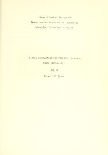 Tapa de Linear programming for financial planning under uncertainty