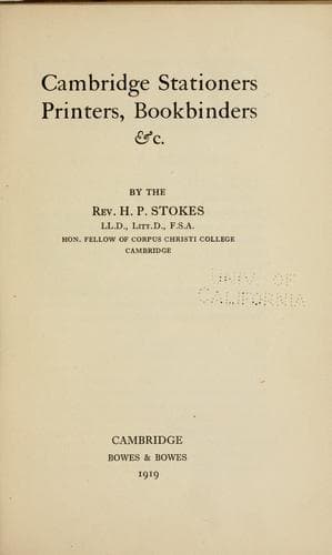 Tapa de Cambridge stationers, printers, bookbinders, &c