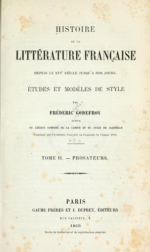 Tapa de Histoire de la littérature française depuis le 16e siècle jusqu'à nos jours