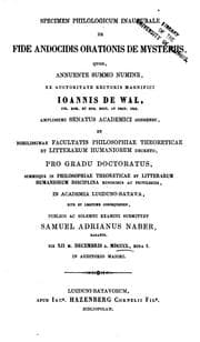 Tapa de Specimen philologicum inaugurale de fide Andocidis orationis De mysteriis