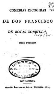 Tapa de Comedias escogidas de Don Francisco de Rojas Zorrilla...