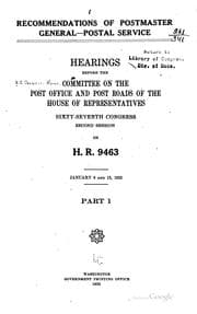 Tapa de Recommendations of Postmaster General--Postal Service: Hearings Before the ...