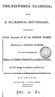 Tapa de Bibliotheca classica; or, A classical dictionary [by J. Lempriere]