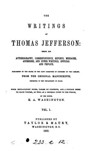 Tapa de the writings of thomas jefferson