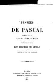 Tapa de Pens�ees de Pascal: pr�ec�ed�ees de sa vie par mme. P�erier, sa soeur, suivies d'un choix ..