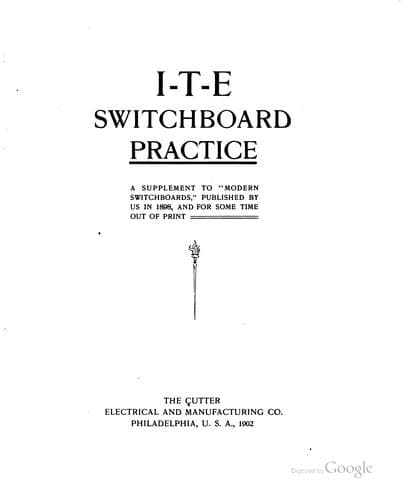 Tapa de I-T-E Switchboard Practice: A Supplement to "Modern Switchboards,"