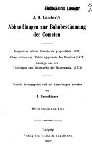 Tapa de J.H. Lambert's Abhandlungen zur bahnbestimmung der cometen