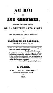 Tapa de Au roi et aux chambres, sur les véritables causes de la rupture avec Alger ..