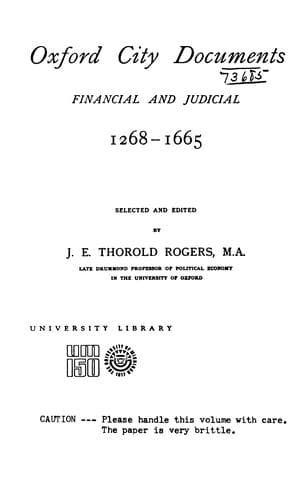 Tapa de Oxford City Documents Financial and Judical 1268-1665