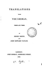 Tapa de Translations from the German, prose and verse, by H. Reeve and J.E. Taylor