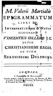Tapa de M. Valerii Martialis Epigrammatum libri XIV.: Interpretatione & notis illustravit Vincentius ..