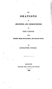 Tapa de Orations of Æschines and Demosthenes on the crown, with notes by A. Negris