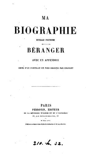 Tapa de Ma biographie, ouvrage posthume