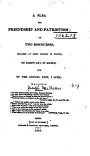 Tapa de A Plea for Friendship and Patriotism: In Two Discourses : Preached at First Church, in Boston ..