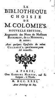 Tapa de La bibliotheque choisie de M. [i.e. Monsieur] Colomiés