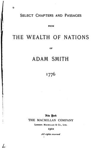 Tapa de Select Chapters and Passages from the Wealth of Nations of Adam Smith, 1776