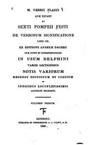 Tapa de M. Verrii Flacci quae extant: et Sexti Pompeii Festi de verborum significatione, libre XX