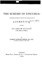 Tapa de The Scheme of Epicurus: A Rendering Into English Verse of the Unfinished Poem of Lucretius ..