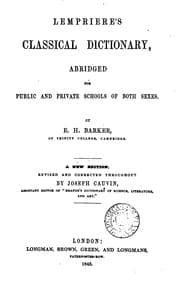 Tapa de Lempriere's Classical dictionary, abridged by E.H. Barker