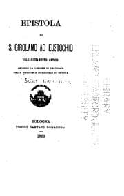 Tapa de Epistola di S. Girolamo ad Eustochio volgarizzamento antico secondo la lezione di un codice ...
