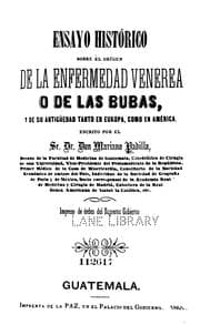 Tapa de Ensayo histórico sobre el oriǵen de la enfermedad venérea o de las bubas: Y ..